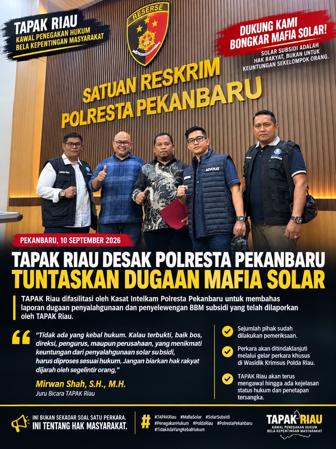 TAPAK Riau Desak Polisi Usut Tuntas Dugaan Penyelewengan Solar Subsidi hingga ke Aktor Pengendali